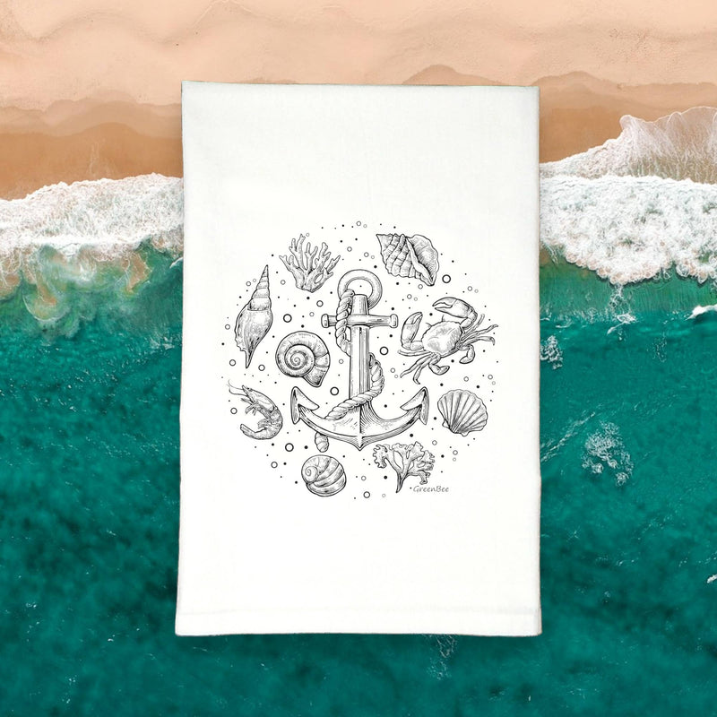 Green Bee Tea Towels - Anchor Sea Side Sea Shore Ocean Theme Kitchen Tea Towel 