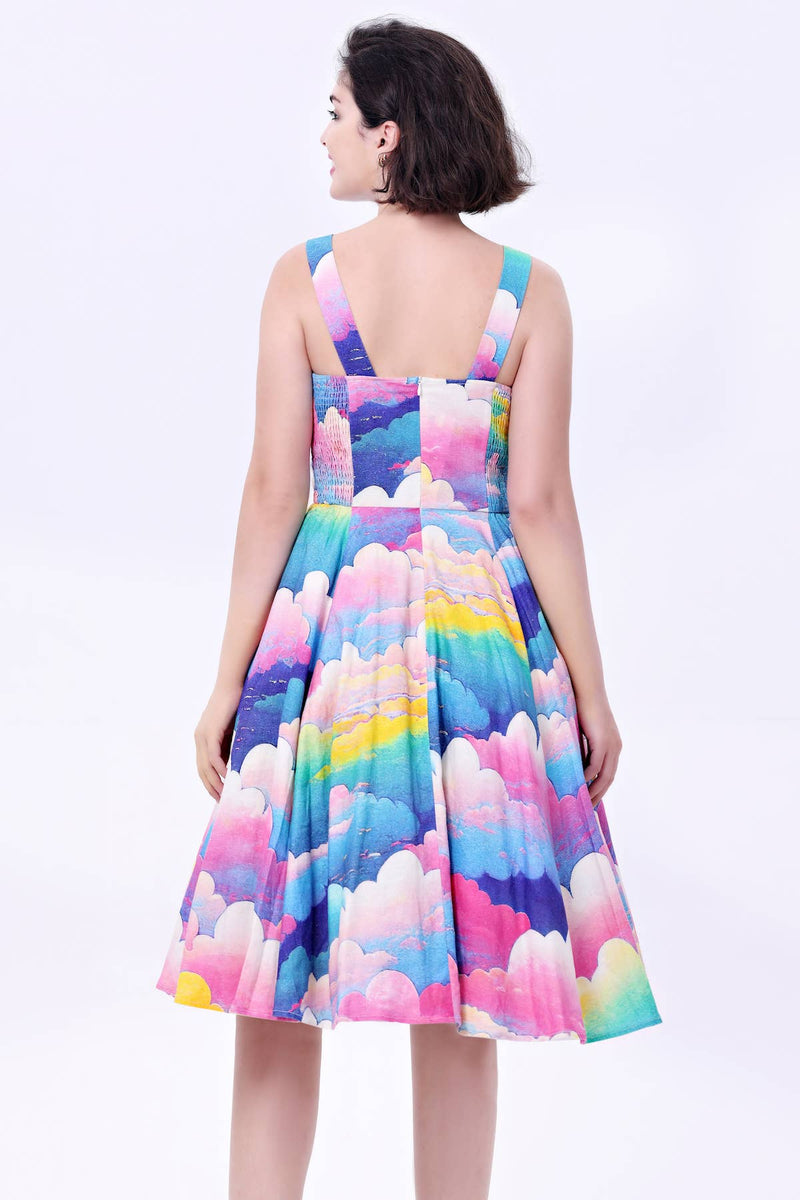 pastel cloud dress Pastel Blue Skies Cloud Back Tie Puff Sleeve Babydoll Dress Plus Size