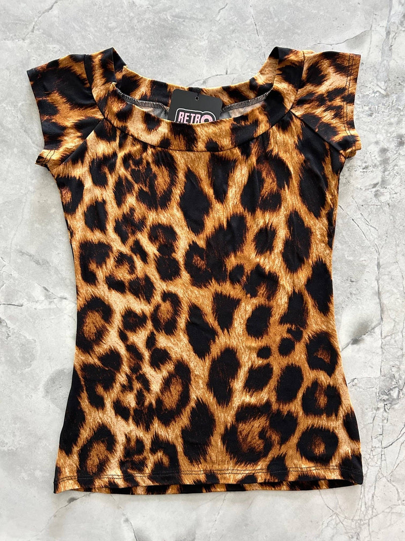 Retrolicious - Boat Neck Top in Leopard: 3X