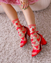 Sock Candy - Strawberry Daisy Ruffle Sheer Crew Sock