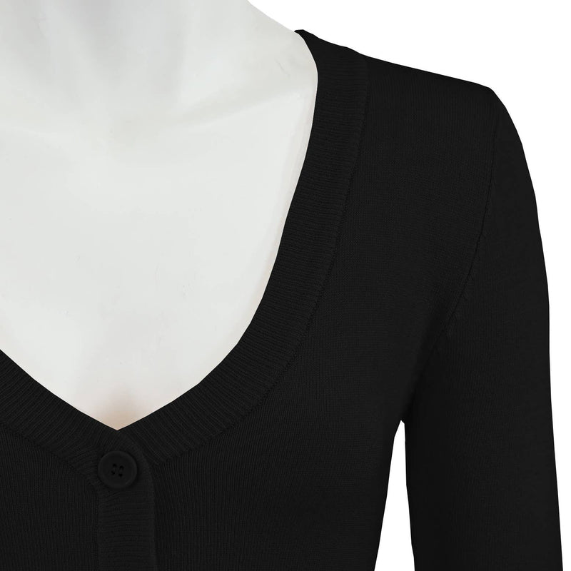 Mak - Cropped 3/4 Sleeve V-Neck Bolero Cardigan Sweater CO129Y: BLACK / S