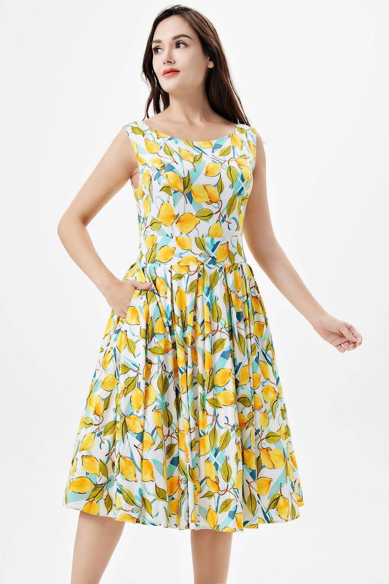 Miss Lulo - 253105 | Lily | Soysilk Fit & Flare Dress With Pockets: White Multi / S