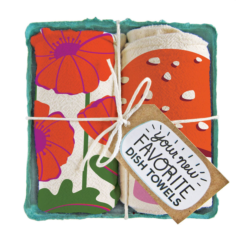 The Neighborgoods - FALL FIELD DAY (Mushroom, Poppies) - Tea Towel Set of 2