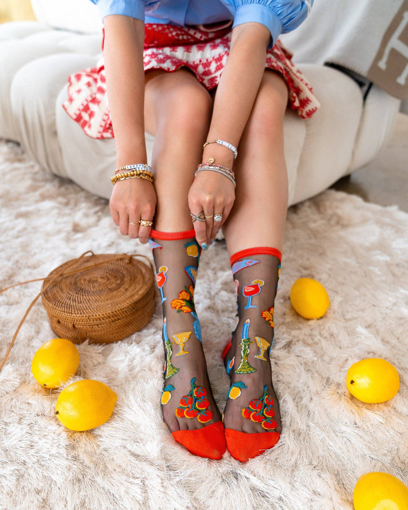 Sock Candy - La Dolce Vita Black Sheer Crew Sock