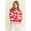 CUTE STRAWBERRY JACQUARD CASUAL PULLOVER SWEATER: Pink Multi / S-M-L