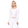 Mak - Long Sleeve Crewneck Cropped Cardigan Sweater MK5502: WHITE / L