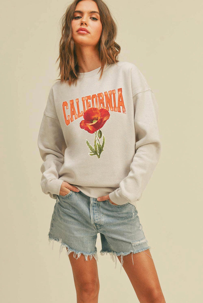 California Poppy Sweatshirt in heather oatmeal