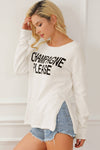 Amaryllis Apparel - Champagne Please Graphic Sweater: Snow White / XL