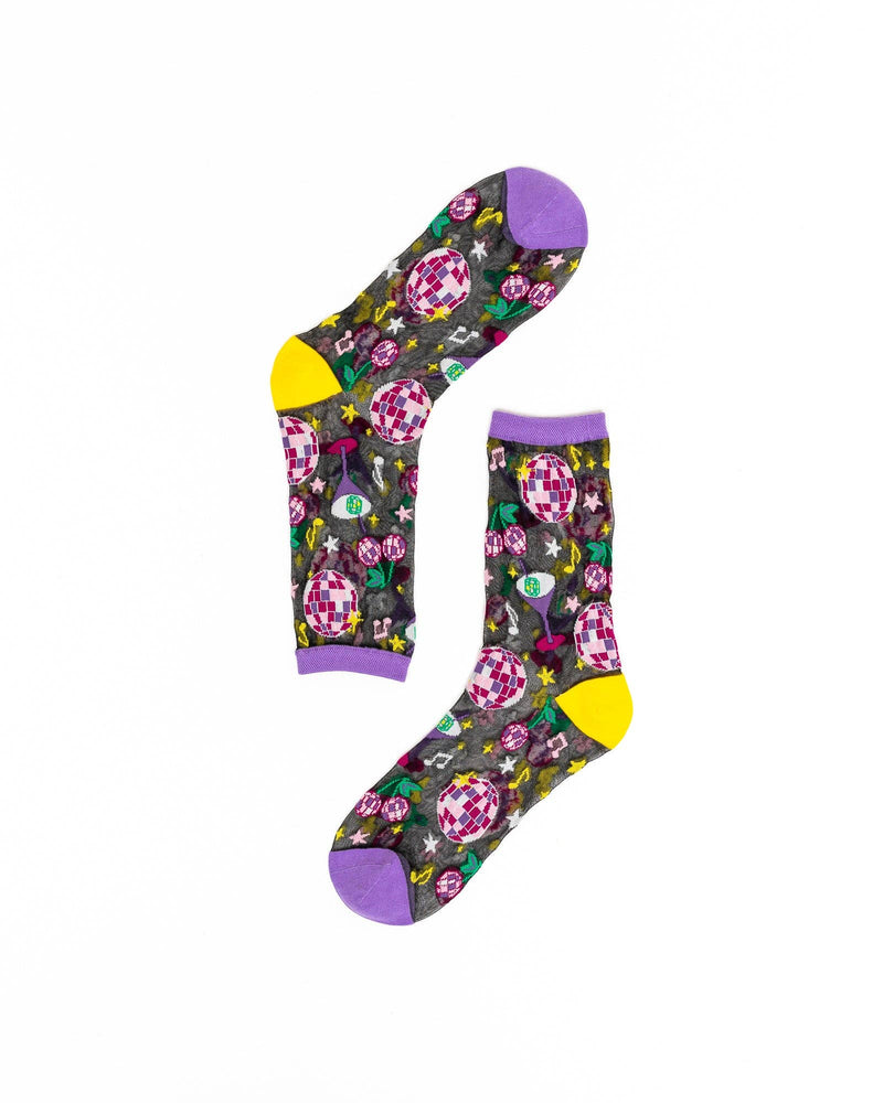 Sock Candy - '80s Disco Black Sheer Crew Sock