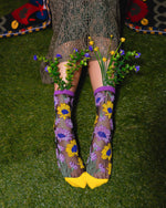 Sock Candy - Mixed Sunflowers Black Sheer Crew Sock