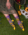 Sock Candy - Mixed Sunflowers Black Sheer Crew Sock