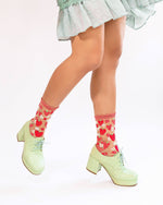 Sock Candy - Strawberry Daisy Ruffle Sheer Crew Sock