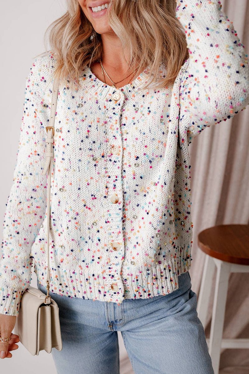 Sparkle Confetti Sweater Cardigan: White