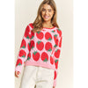 CUTE STRAWBERRY JACQUARD CASUAL PULLOVER SWEATER: Pink Multi / S-M-L