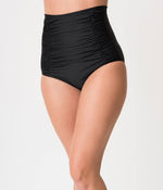 Unique Vintage - UV All Black Monroe High Waist Bikini Bottom: XLarge