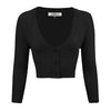 Mak - Cropped 3/4 Sleeve V-Neck Bolero Cardigan Sweater CO129Y: BLACK / M