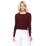 Mak - Long Sleeve Crewneck Cropped Cardigan Sweater MK5502: BLUEBERRY / L