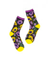 Sock Candy - Mixed Sunflowers Black Sheer Crew Sock