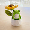 PinkLadyWorkshop - Handmade Crochet Frog and Bee Holding Sunflower Umbrella | Green | Cute Amigurumi Plant | Whimsical Decor | Gift Teacher Student Birthday: Frog