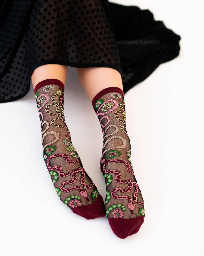 Sock Candy - Serpentine Floral Black Sheer Crew Sock