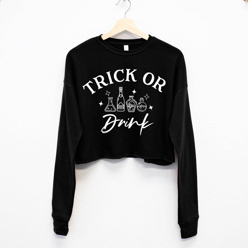 Trick or Drink Women's Halloween Cropped Sweatshirt: Black