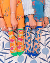 Sock Candy - Orange Floral Sheer Crew Sock