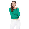 Mak - Long Sleeve Crewneck Cropped Cardigan Sweater MK5502: WHITE / XL