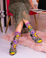 Sock Candy - Mixed Sunflowers Black Sheer Crew Sock