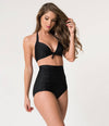 Unique Vintage - UV All Black Monroe High Waist Bikini Bottom: XSmall