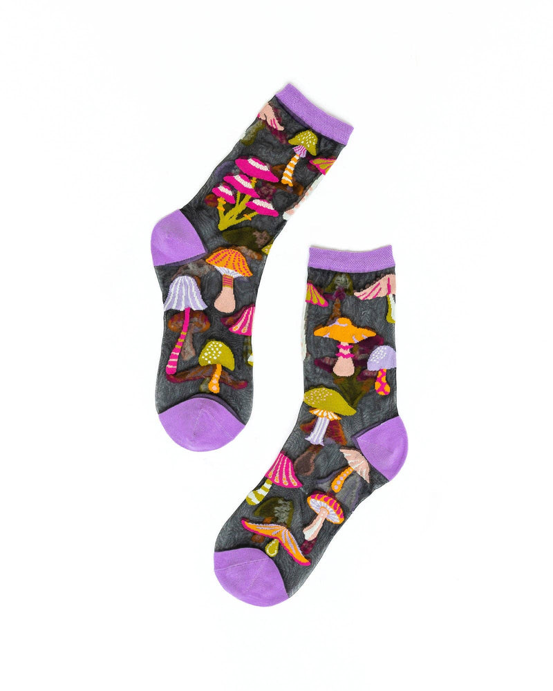 Sock Candy - Magic Mushrooms Black Sheer Crew Sock: Size I: Fits US W5.5-9.5