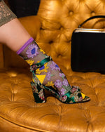 Sock Candy - Mixed Sunflowers Black Sheer Crew Sock
