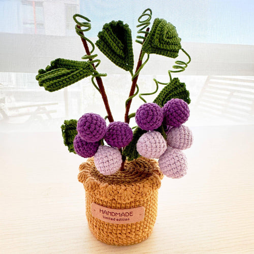 PinkLadyWorkshop - Handmade Crochet Grape Pot | Purple Decor | Cute Fruit | Decorative Plants | Artificial Flowers | Gift for Girl Wife Mom | Graduation: Large