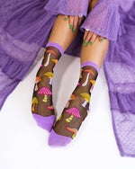Sock Candy - Magic Mushrooms Black Sheer Crew Sock: Size I: Fits US W5.5-9.5