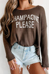 Amaryllis Apparel - Champagne Please Graphic Sweater: Snow White / XL
