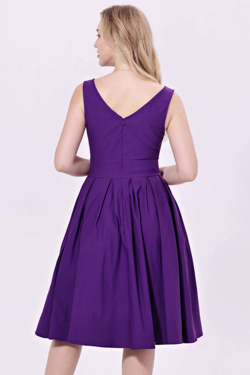 Miss Lulo - 248147 - Lily - Fit & Flare Dress With Pockets: Purple / S