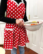 Adjustable Flirty Hostess Apron: Red Polka Dots