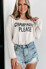 Amaryllis Apparel - Champagne Please Graphic Sweater: Snow White / XL