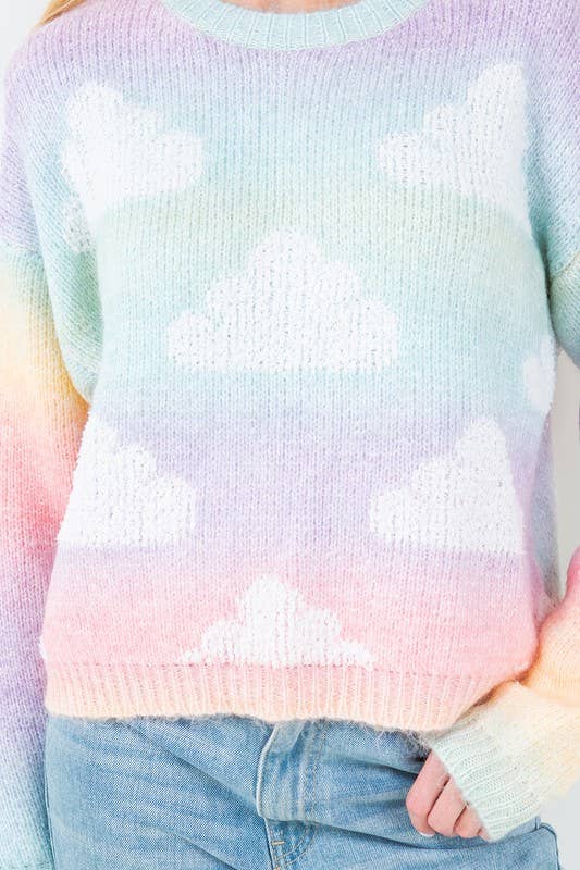 Vanilla Monkey - Cloud Pattern Rainbow Sweater: MULTI / 3-3 (S/M-M/L)