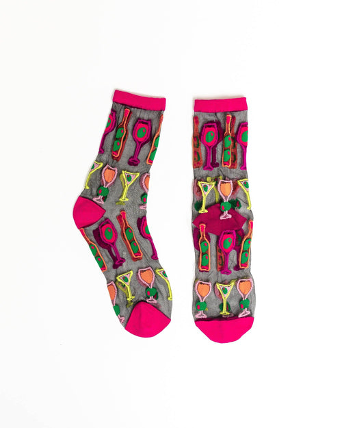 Sock Candy - Cocktail Hour Black Sheer Crew Sock