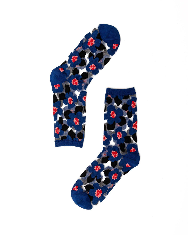 Sock Candy - Bold Blue Floral Sheer Crew Sock