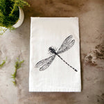 Green Bee Tea Towels - Dragonfly Flour Sack Kitchen Tea Towel: Black