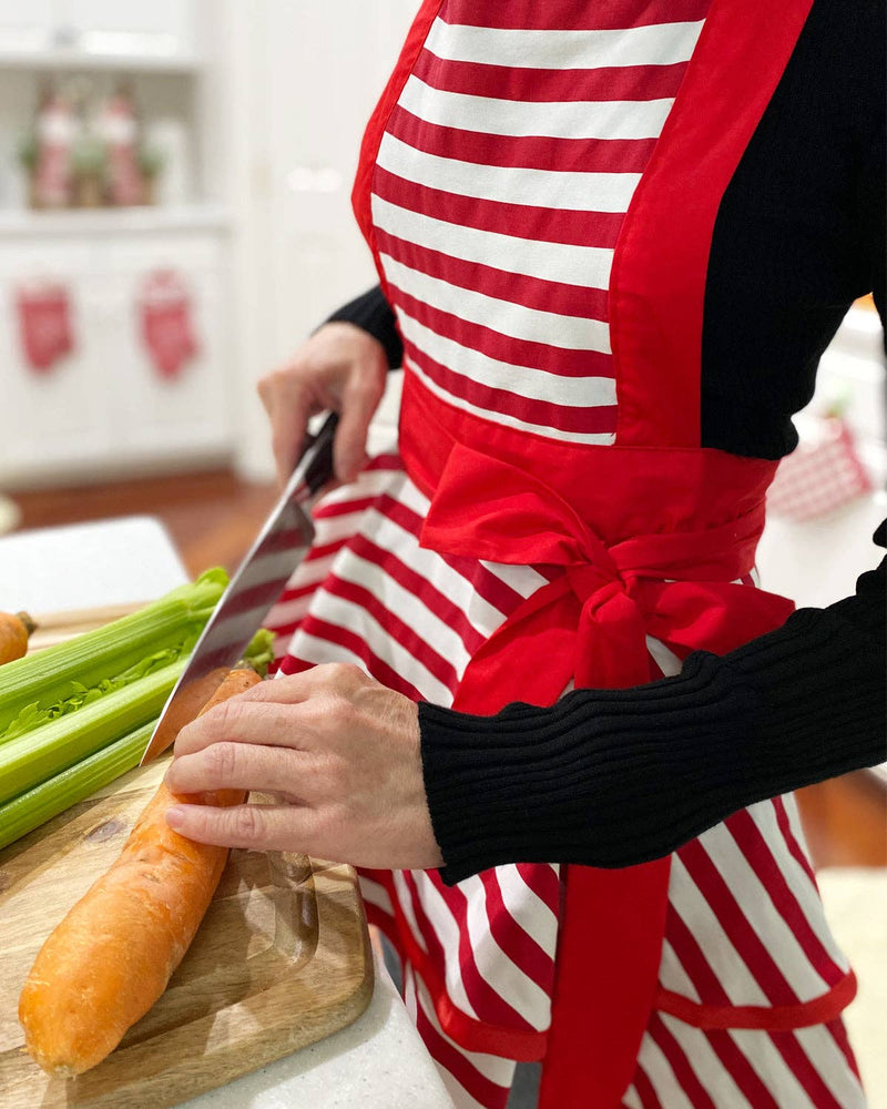 Classic Vintage Apron, Stylish Cooking Apron: Red Stripe