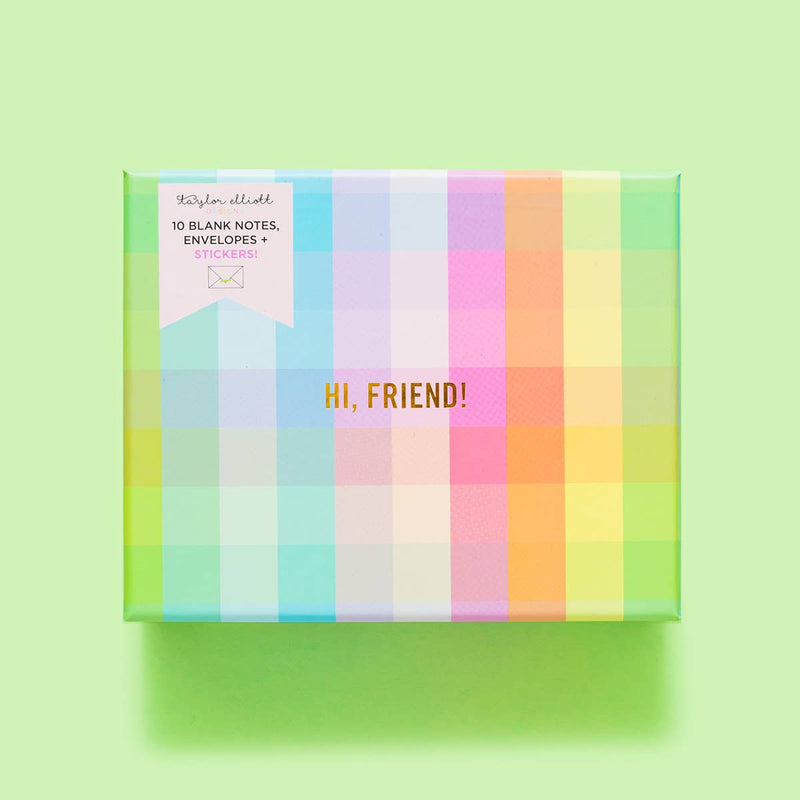 Taylor Elliott Designs - Boxed Greeting Cards - 10 "Hi, Friend!" Cards - Gingham