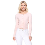 Mak - Long Sleeve Crewneck Cropped Cardigan Sweater MK5502: WHITE / XL