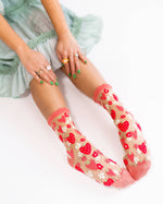 Sock Candy - Strawberry Daisy Ruffle Sheer Crew Sock