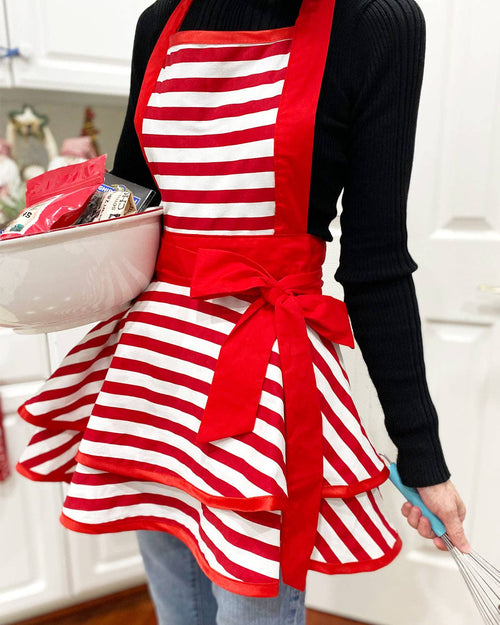 Classic Vintage Apron, Stylish Cooking Apron: Red Stripe