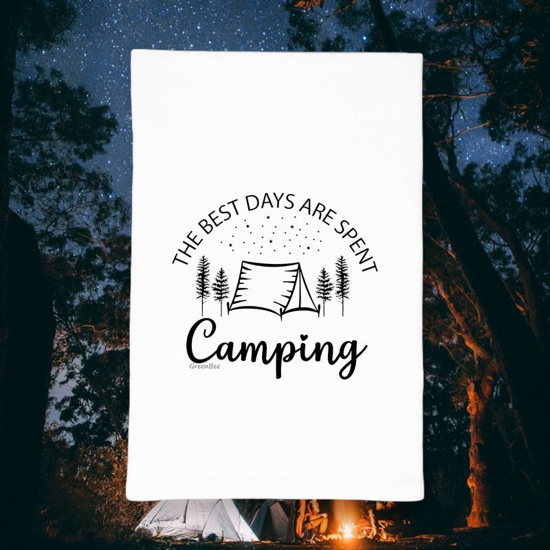 Green Bee Tea Towels - The Best Days Are Spent Camping Kitchen Tea Towel