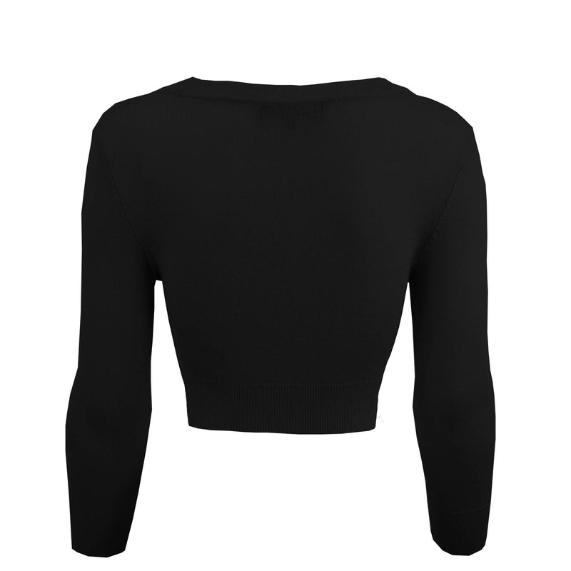 Mak - Cropped 3/4 Sleeve V-Neck Bolero Cardigan Sweater CO129Y: BLACK / L