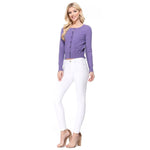 Mak - Long Sleeve Crewneck Cropped Cardigan Sweater MK5502: BLUEBERRY / L