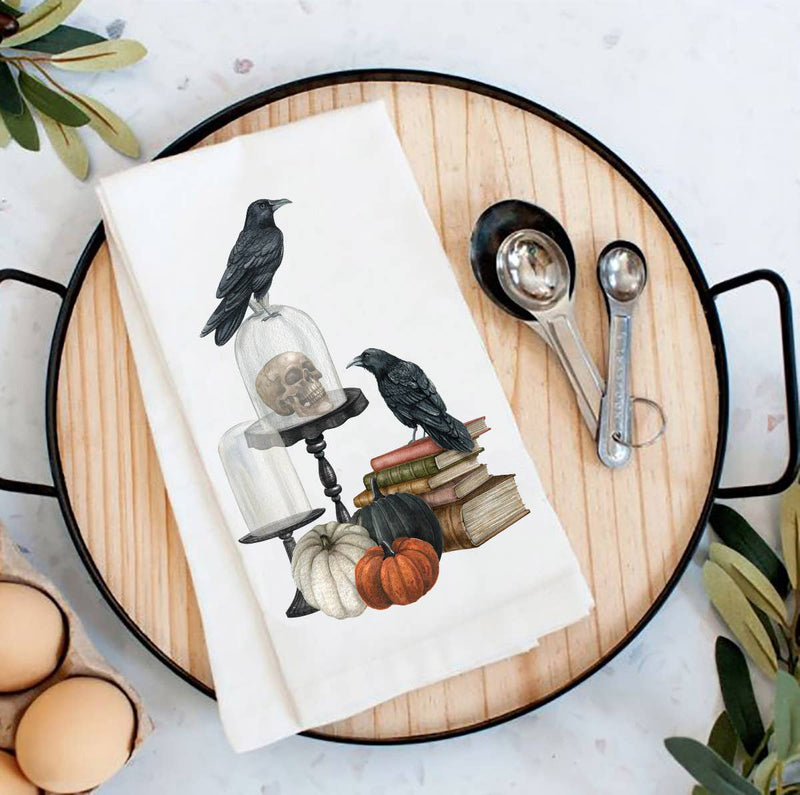 Avery Lane Gifts - Halloween Black Crow Pumpkins Flour Sack Tea Towel